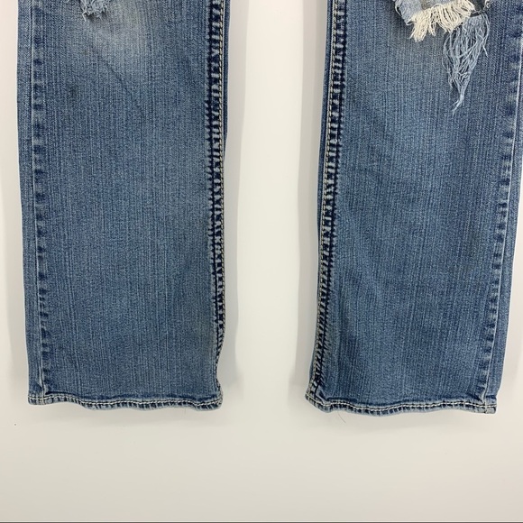 Silver Jeans Suki Flap Pocket Thick Stitch Destroyed Embellished Holey Knees - Picture 15 of 16